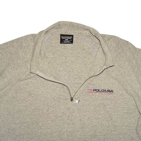 Vintage Polo Jeans Co. Ralph Lauren Polo USA Quarter-Zip Shirt Gray Size M - Picture 7 of 9
